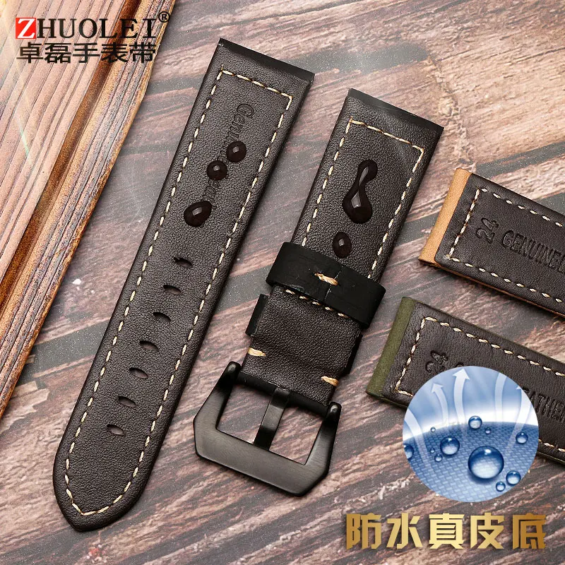 Vintage Frosted Matte Brown-Blue Genuine Leather Watchband - Men's Wrist Strap Bracelet (22mm, 24mm, 26mm)