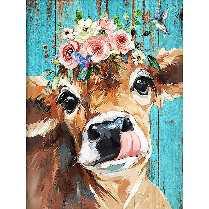 

Cow Diamond Painting Animal Rhinestone Pictures Mosaic Bull Cartoon Full Square Drill Embroidery Cross Stitch Flower Home Decor