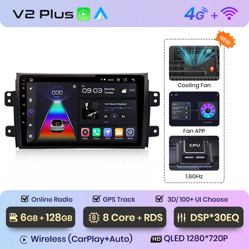 4G 64G Autoradio Android 15 für Suzuki SX4 2006-2013 Fiat Sedici 2005