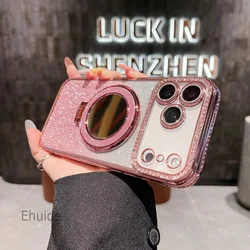 Elegant Diamond Crystal Mirror Stand Case - Glitter Shockproof Luxury Plating Cover - iPhone 15 Pro (Pink yiDa)