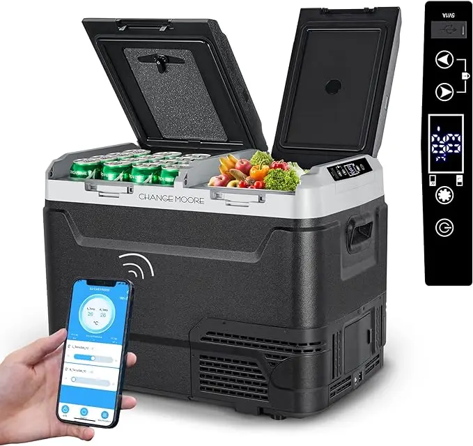 Outdoor Solar Powered 12v Refrigerator Freezer DUAL ZONE 42 Quart(40 L) for Vehicles Travel Camping