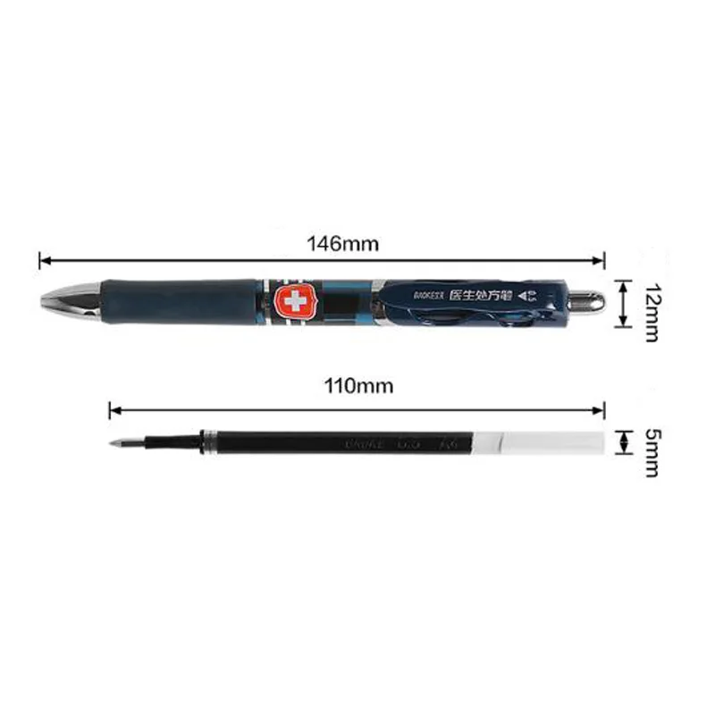 4pcs 0.5mm Doctor Gel Prescription Pen Refill Large Capacity Blue Black Ink Pen Writing Stationery Office School Supplies 6