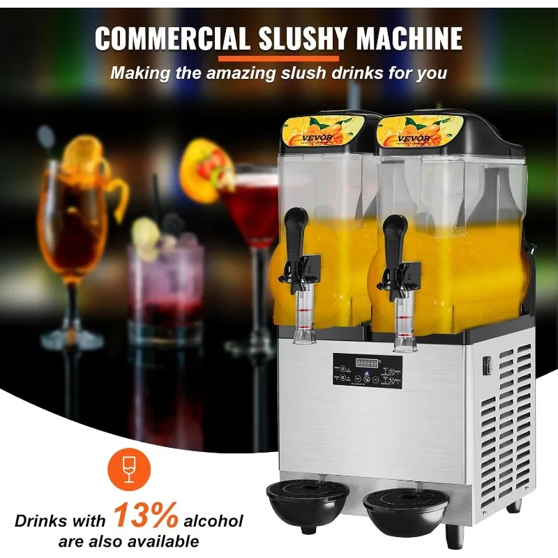 VEVOR Commercial Slushy Machine 24L/6.4Gal Double Bowl 100 Cup Margarita Machine, 640W Stainless Steel Margarita Smoothie Frozen 2