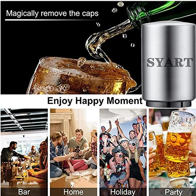 Syart Beer Bottle Opener Stainless Pop-the-Top Automatic Bottle Opener No  Damage to Bottle Cap Spring Loaded Bottle Openers Push Down Bottle Popper