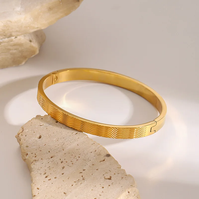 Wave texture cz stone bangles stainless steel bangles for women minimalist dainty delicate stainless steel jewelry non tarnish 4