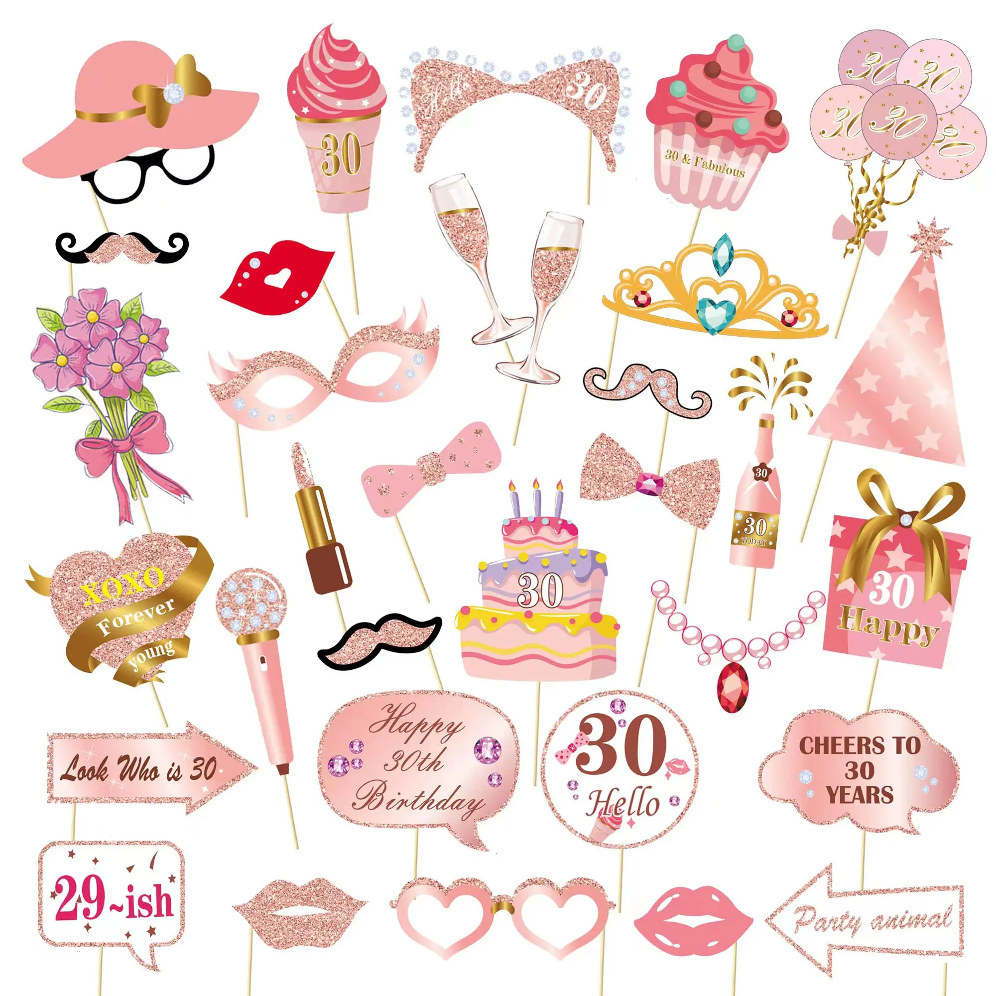 Party Photo Props 33pcs Rose Sprinkles Birthday Shooting Supplies