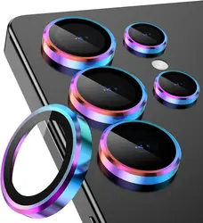 Glitter Decoration Ultra - HD Tempered Glass Camera Lens Protector with Metal Ring - Samsung S25 (Colorful)