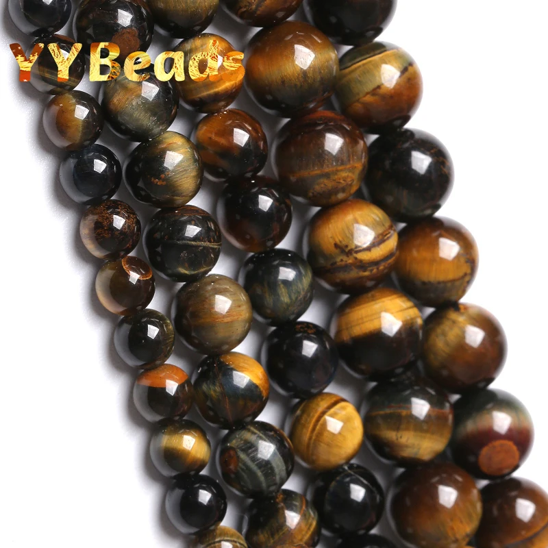 Aaa+ Natural Stone Yellow Blue Tiger Eye Beads For Jewelry Making Round Loose Beads Diy Bracelet Charms Handmade 6 8 10 12Mm 15"