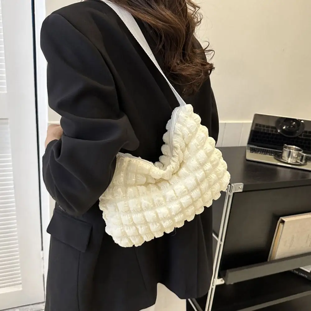 

Korean Ins Bubble Shoulder Bag Folded Underarm Bag Simple Canvas Tote Bag Women Lightweight Large Capacity Handbag