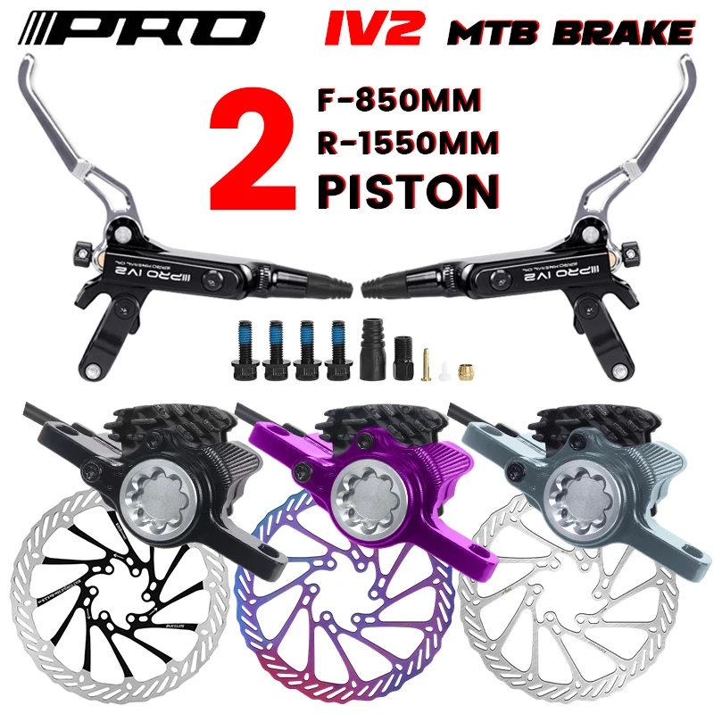 IIIPRO IV2 Bicycle Brakes 2 Piston with Rotor CNC Mountain Bike Hydraulic Disc Brake Set Aluminum Alloy Bike Brakes for XT XTR
