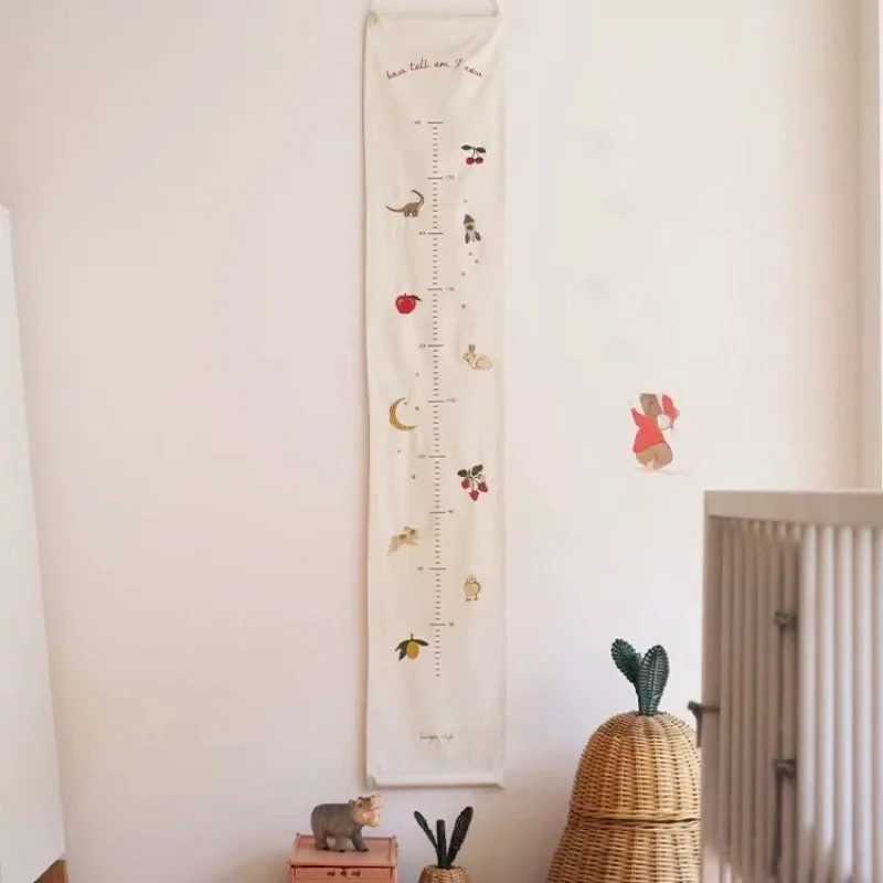 Nordic Hanging Kids&rsquo; Height Ruler with Creative Embroidery Illustration Fruits Dinosaurs Wall Decor Children's Room Decoration