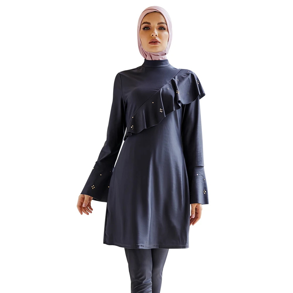 Swimwear for Veiled Women 2023 Stylish Muslim Swimwear with Ruffled Edges for Women Full Coverage UV Protection Burkini Femme