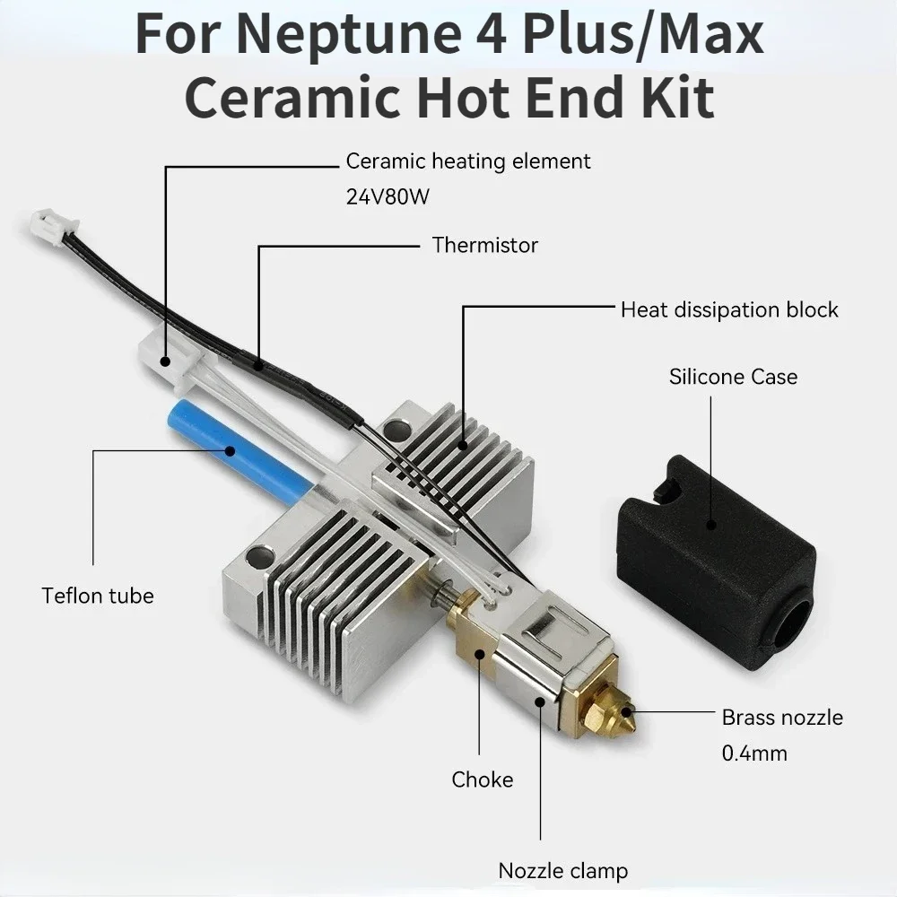 Neptune 4 MAX Hotend Printhead 24V 80W Kit Fully Assembled All Metal for 3D Printer Accessory Compatible with Neptune 4 plus