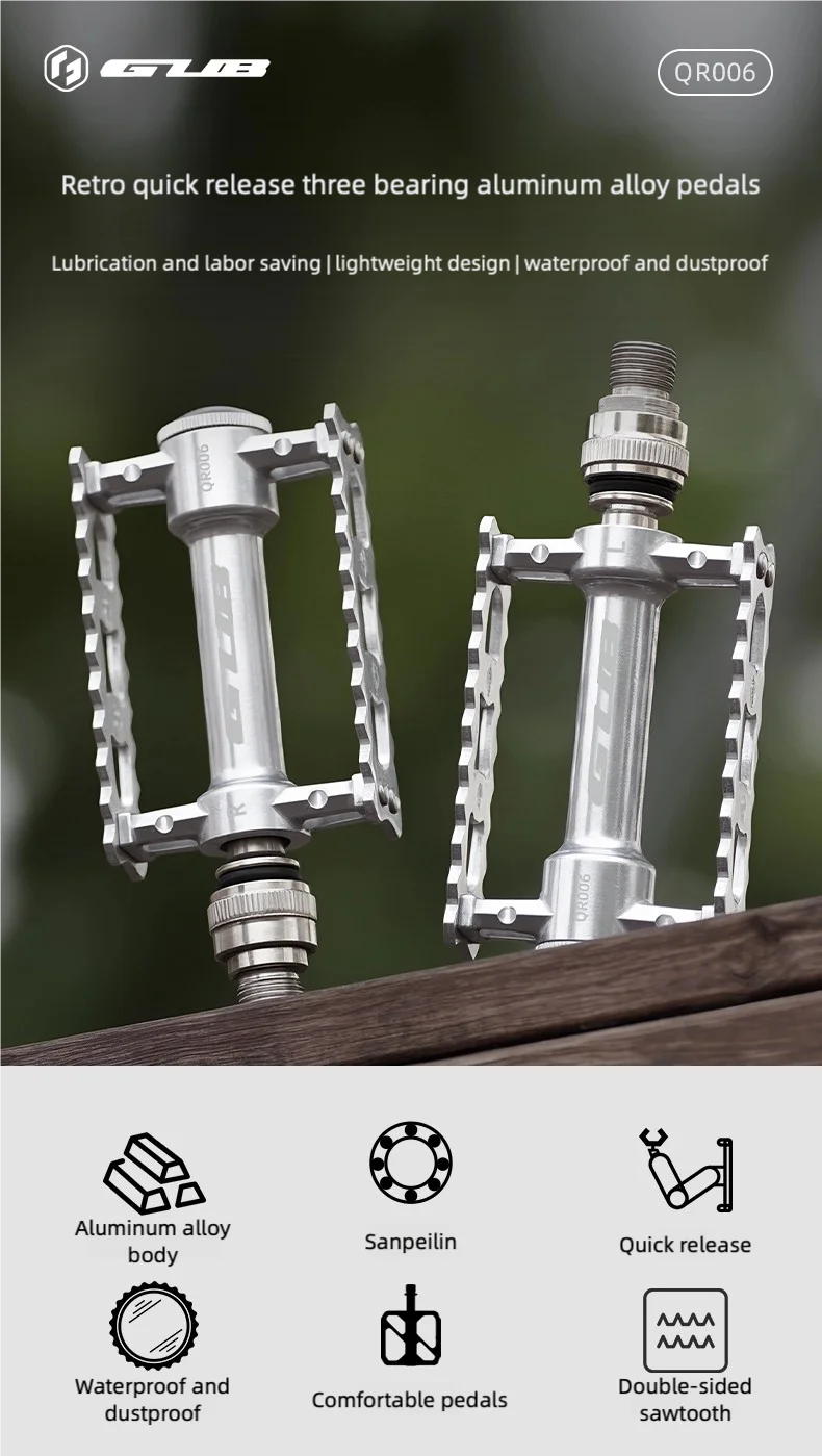 GUB QR006 Retro Quick Release faltbares Mountainbike-Fahrradpedal aus Aluminiumlegierung mit rutschfesten Dreifachlagern – Detail 1