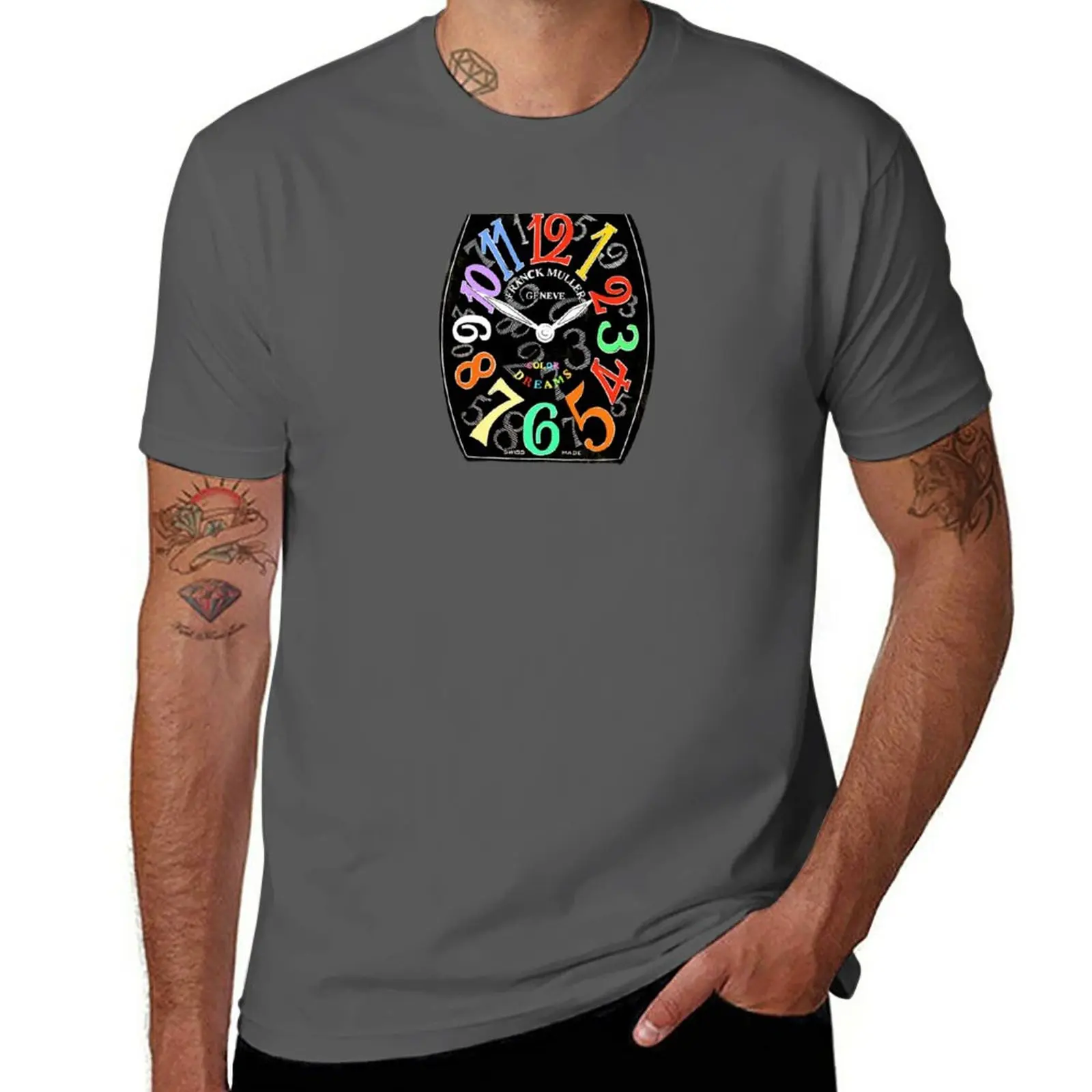 New Franck Muller Color Dreams Hand Drawn Watch Face T-Shirt Animal Print Shirt For Boys T-Shirt For A Boy T-Shirt Da Uomo