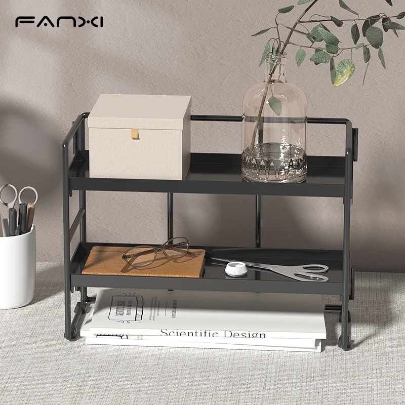 Storage Tray Integrated Folding Rack Desktop Organizer With Two Storage Trays
