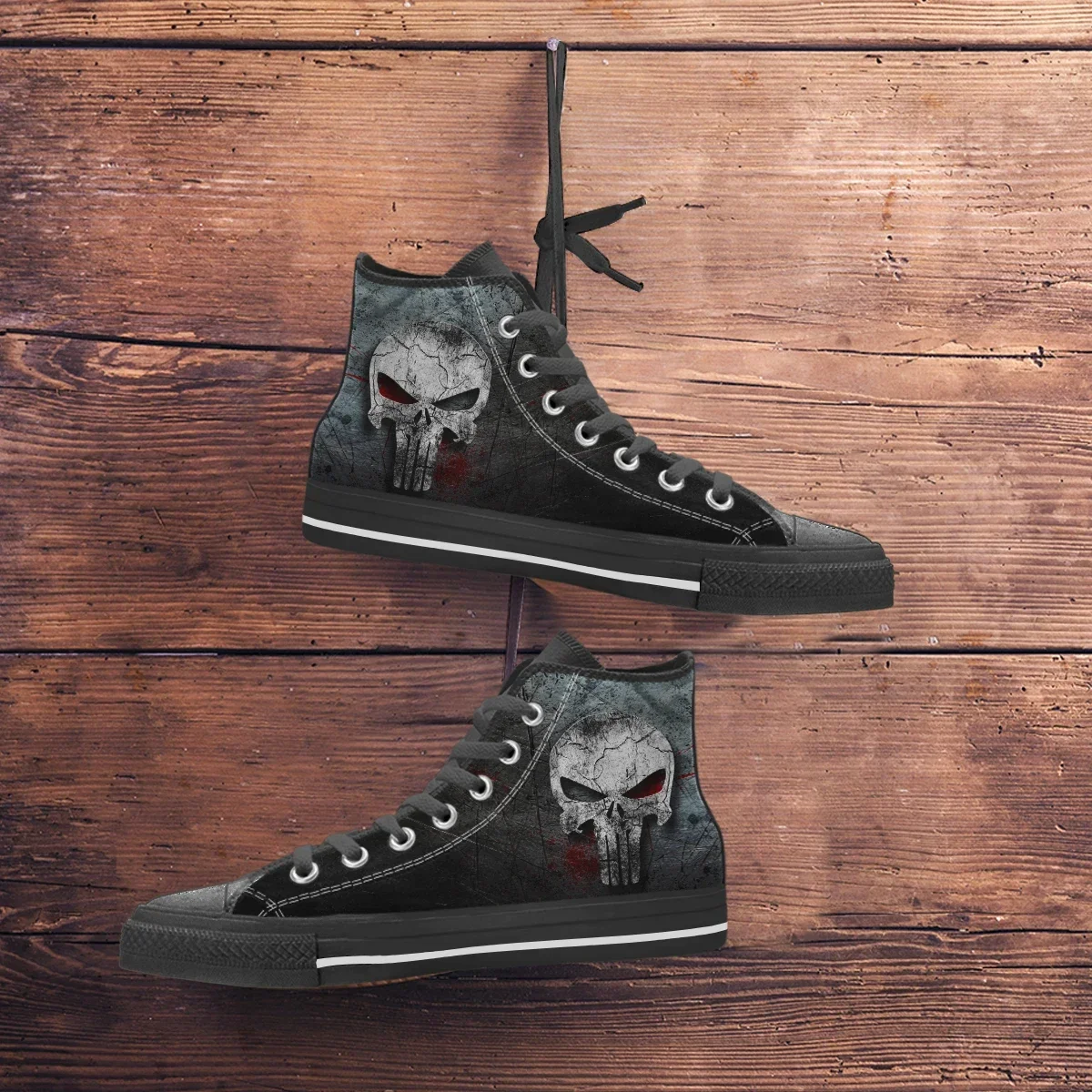 Horror Printed Casual Men's High-Top Canvas Shoes Fashion Cool Skull Flats Breathable Comfortable Original Outdoor Walking Shoes