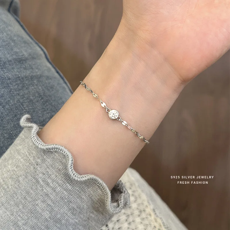 INZATT Real 925 Sterling Silver Sparkling Zircon Chain Bracelet/Ankles For Women Classic Fine Jewelry Summer Beach Gift