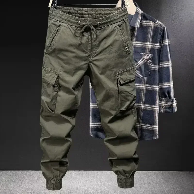 Trendy Brand Casual Cargo Pants Men's Loose Fit Solid Color Cargo Pants American Style Casual for Spring Autumn 5