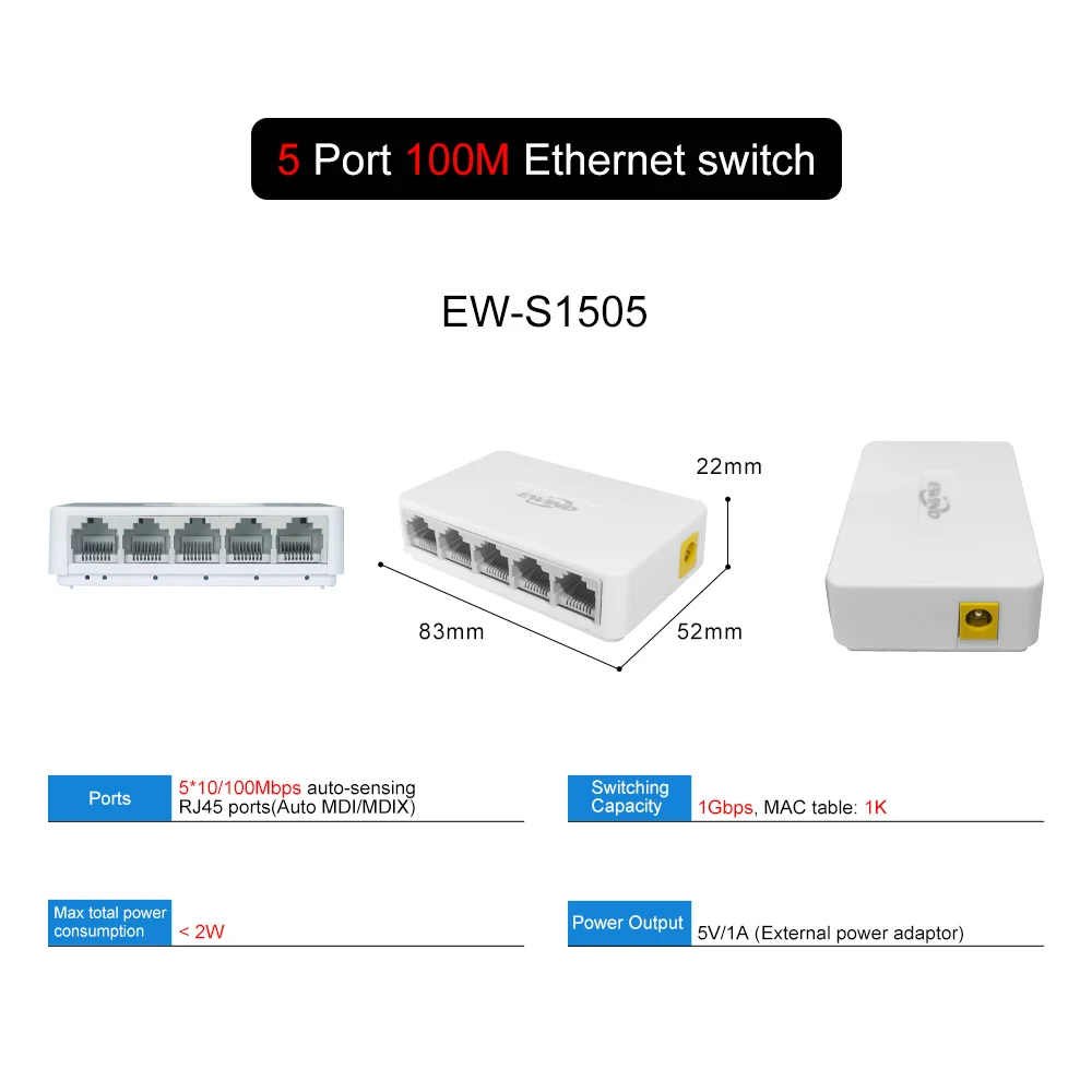 10/100/1000Mbps Full Gigabit Network Ethernet Switch 5/8 Ports RJ45 Port 10/100Mbps Fast Network Switch ethernet image 7