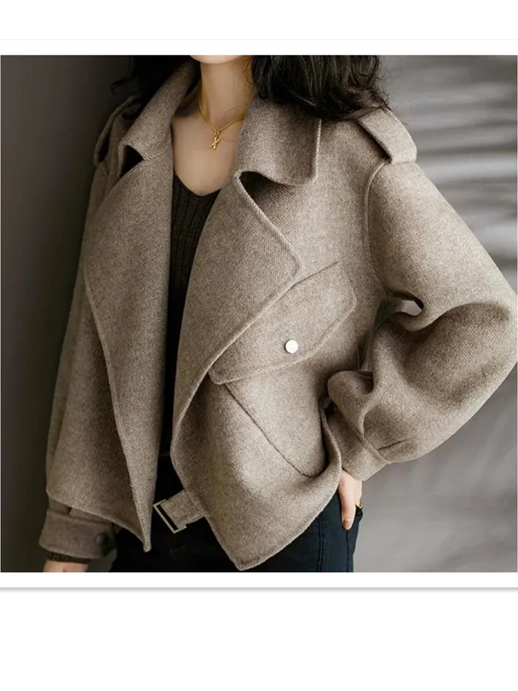 Women Twill Woolen Jacket Short Coat Elegant Blends Wool