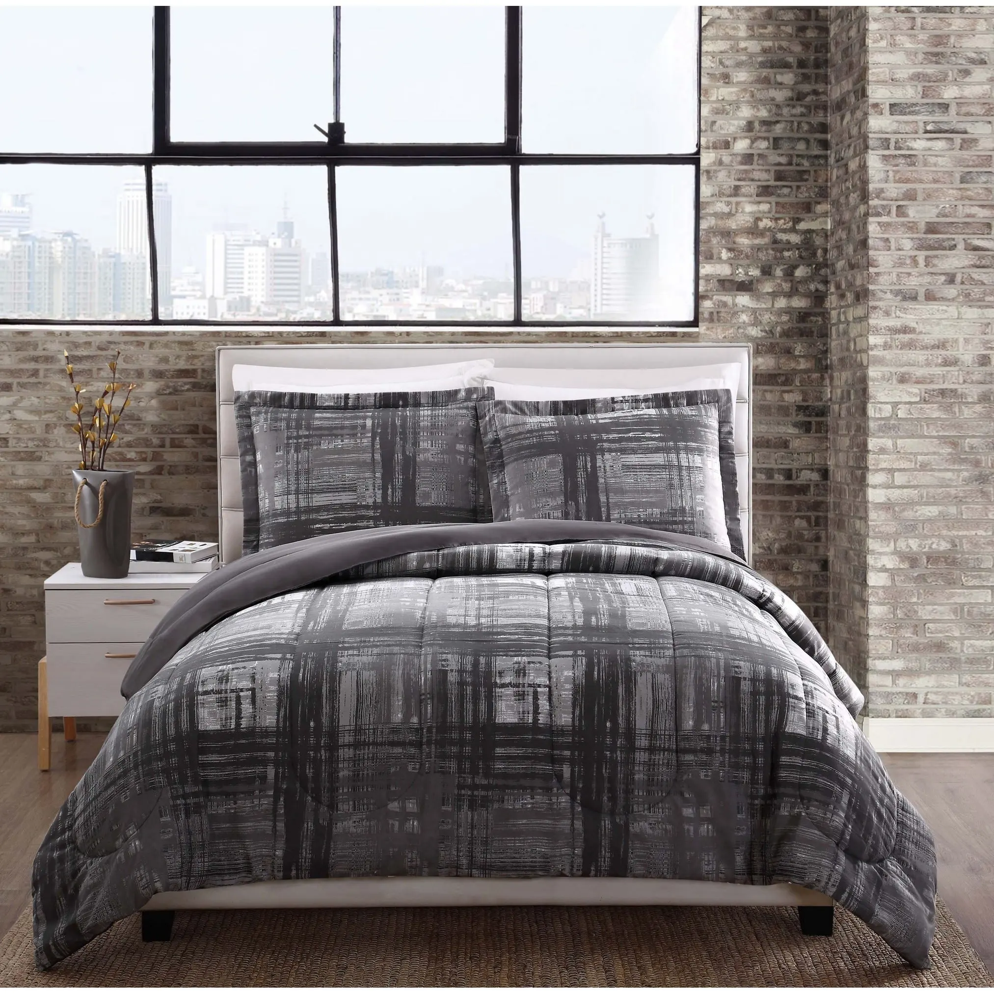 Bed Comforter Grey White Plaid Quilt Full Queen Size Quilt Geometric Bedding Set Soft Breathable Cover Classic Home Decor for All Season