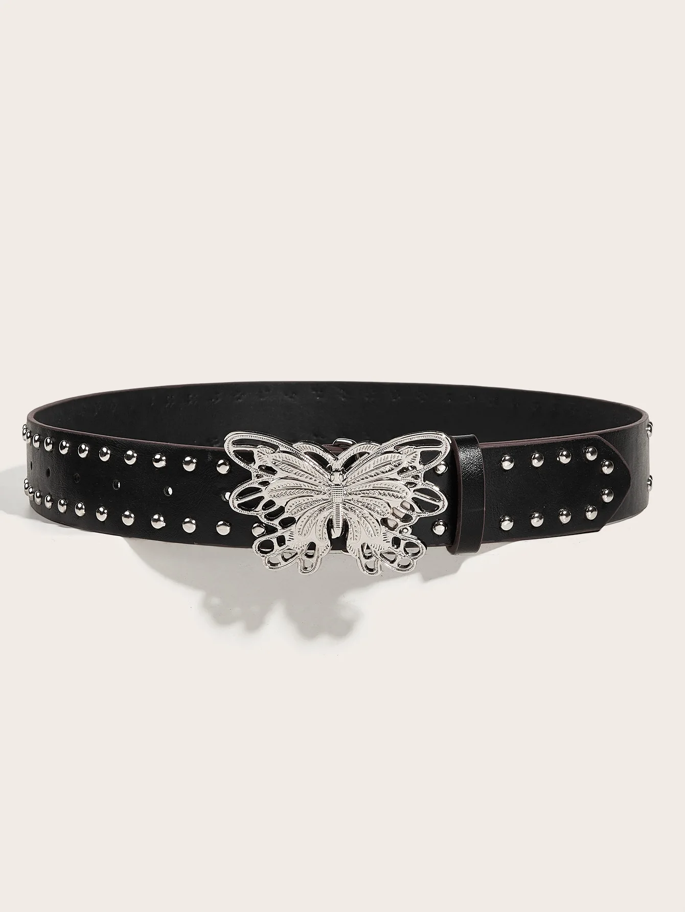 3.8x105cm Retro Punk Style Rivet Belt with Butterfly Metal Buckle Wide Belt Fashion Waistband Women's Jeans Pants Y2K Belt