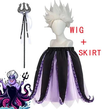 Costume da Ursula per Halloween e Carnevale, Gonna Nera e Viola, Parrucca, Costume da Strega Marina, Vestito Tutu con Tentacoli di Polpo per Donne Adulte