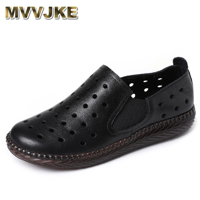 

Hole Shoes Women's Leather Flat-Bottom Hollow Comfortable Middle-Aged And Elderly Mother's Shoes Soft-Soled Casual Wome