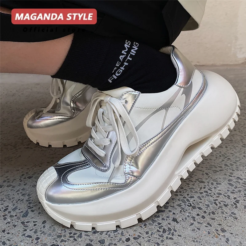 Step on poop 7CM height increasing silver dad shoes men's retro white shoes breathable lightweight sports shoes 3