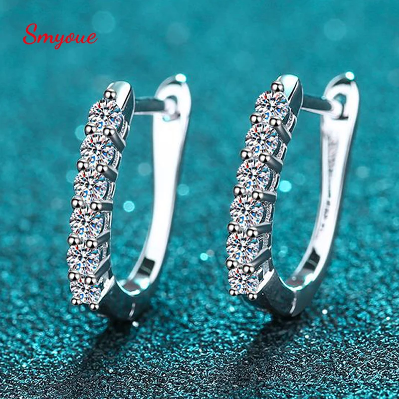 

Smyoue 1.2ct Halo Moissanite Hoop Earrings for Women 925 Sterling Silver Straight Row Ear Buckles Wedding Small Ear Studs Gift