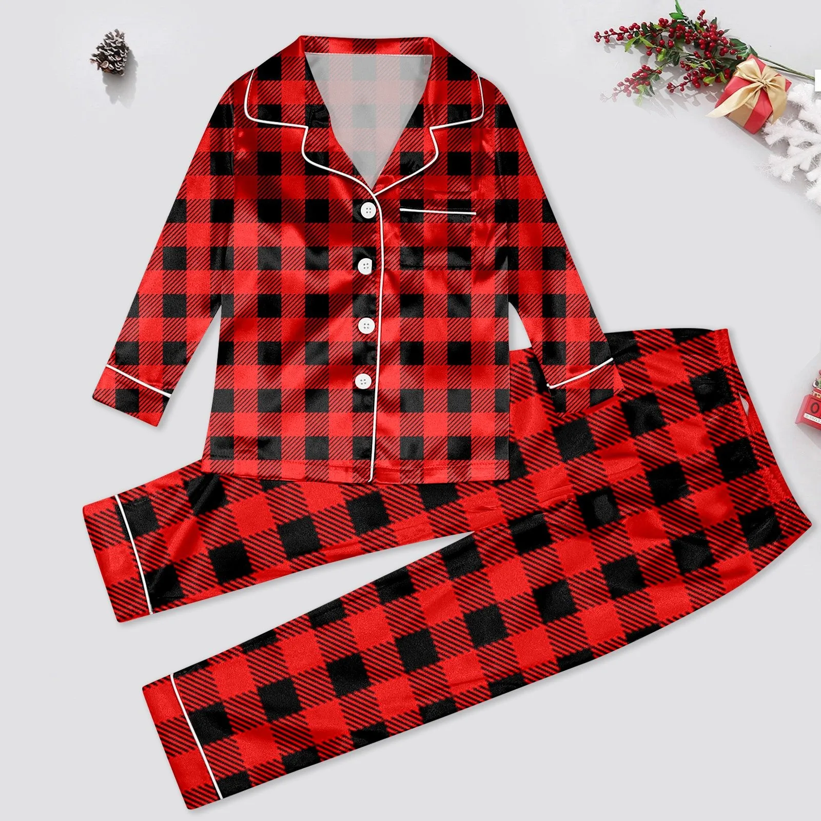 thumbnail image 4 of Conjuntos navideños a juego de alta calidad para la familia, pijamas con botones y estampado a cuadros, ropa de dormir de manga larga para el hogar, ropa de dormir con aspecto navideño, 4 of 5