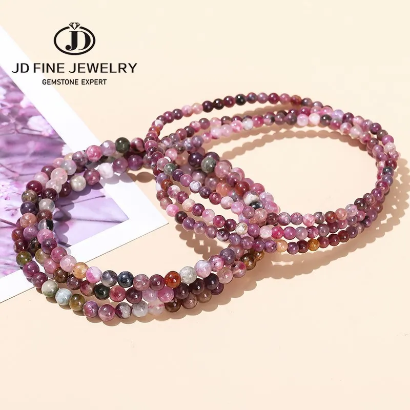 Jd natürliche muti color Turmalin mehr schicht iges Armband Frauen Mode kleine Perle 3 4mm Reiki Heilung Energie Strang Armband Schmuck