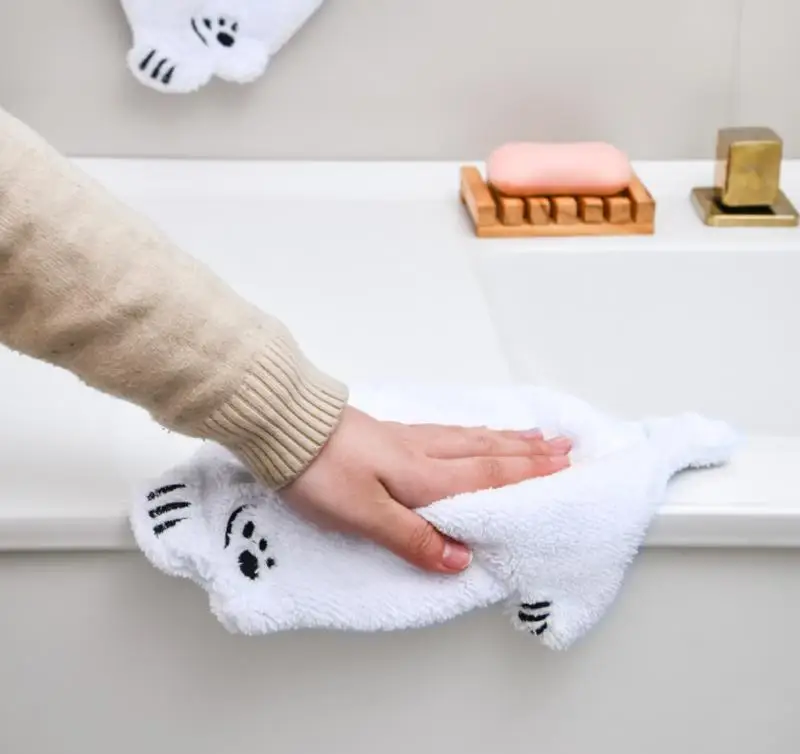 Microfiber Hand Towel Absorbent Cloth Coral Velvet Bathroom Dishcloths Hanging Cloth Cute Bear Rag Wipe Cleaning