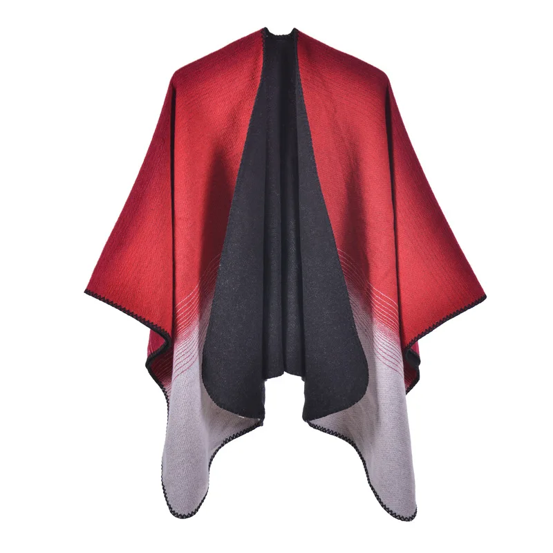 

Cape Poncho Cloak Fashionable Minimalist Autumn and Winter Shawl Air-conditioned Room Travel capes Ethnic Style Scarf Red