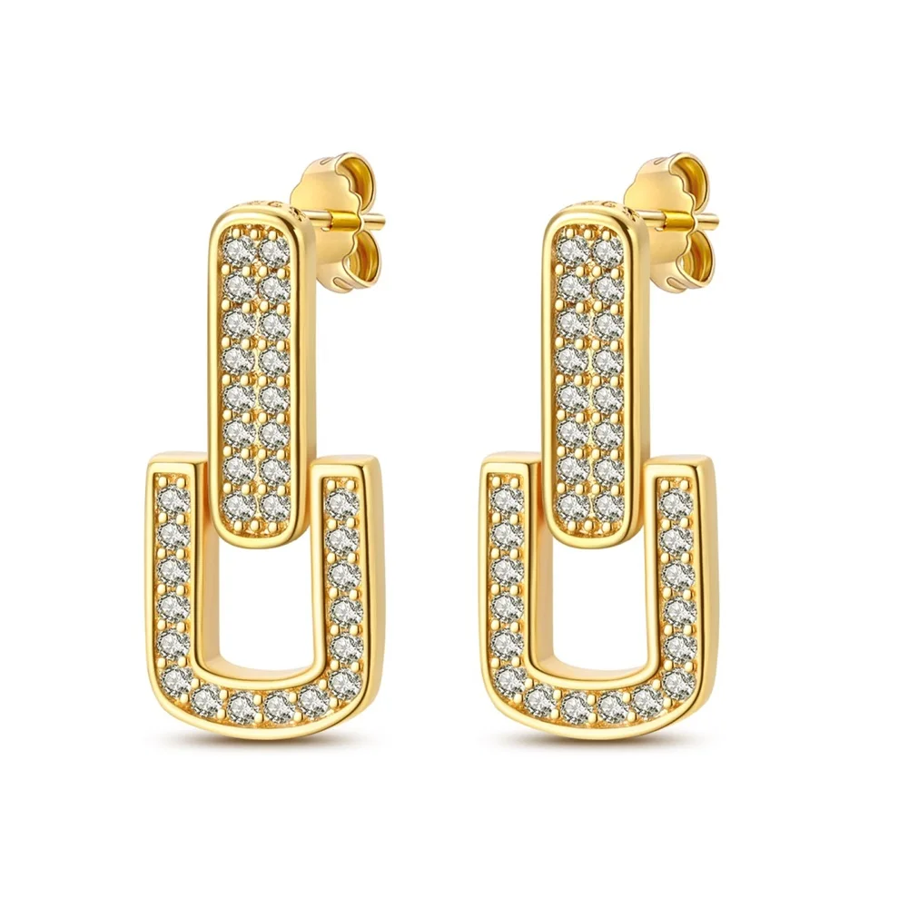 

Trendy S925 Solid Silver Gold Geometric Square Inlaid Pav É Earrings For Women's Fashion Party Jewelry Accessories