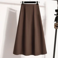 A-Line Mini Skirt High Waist Mid Length Skirts Women's Slimming Black Autumn Elastic Waist Design Solid Color Versatile Skirt - Image 4