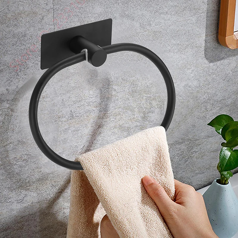 Stainless Steel No Drilling Bathroom Hardware Set Accessories Self-adhesive Toilet Paper Holder Towel Rack Hook Bathroom Kit