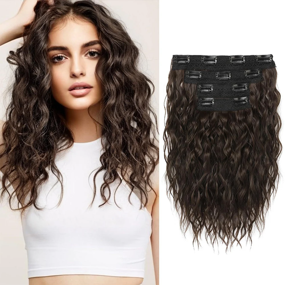 Hair Extensions 4PCS Clip in Hair Extensions for Women 12 Inch Synthetic Short Curly Wavy Invisible Lace Weft Natural Soft Hairpieces