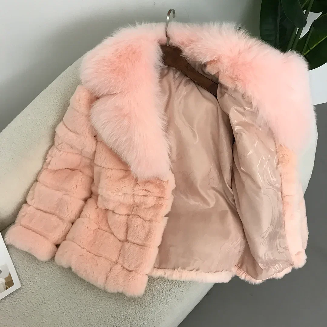 FURYOURSELF 2024 New Fashion Real Fox Fur Collar Coat Winter Jacket Women Natural Rex Rabbit Fur Outerwear Streetwear Thick Warm