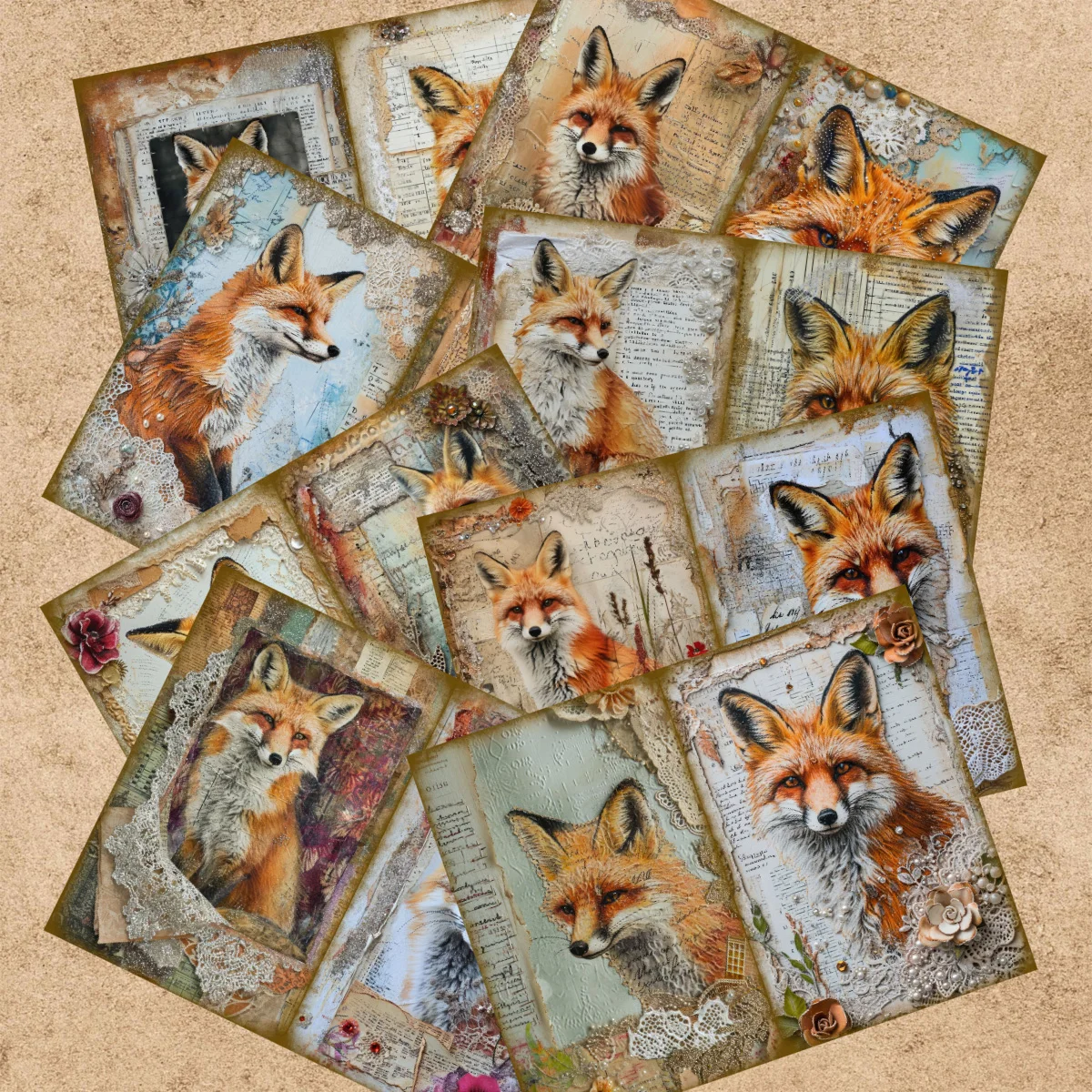 16 Sheets A5 Size American Lace Fox Flower Background Vintage Grunge Journal Planning Scrapbooking