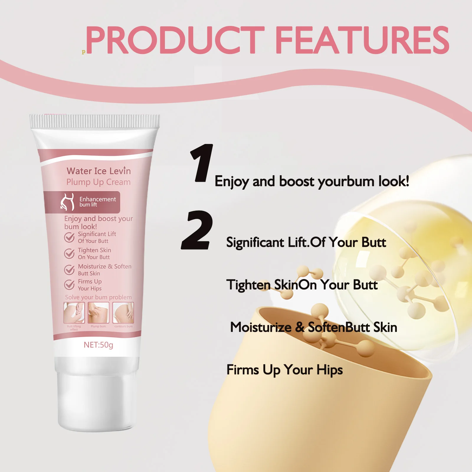 1pcs butt massage cream, containing hyaluronic acid, prevent sagging, shape hips, plump and sexy, and tighten the body 3