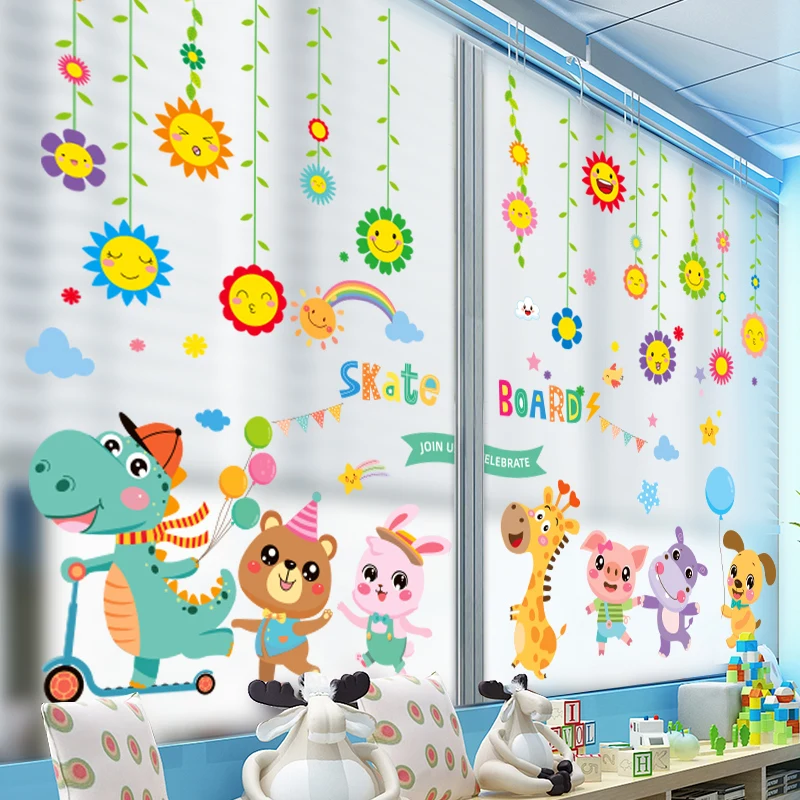 

Cartoon Dinosaur Animals Wall Stickers DIY Flowers Hangings Wall Decals for Kids Rooms Baby Bedroom Nursery Home Decoration