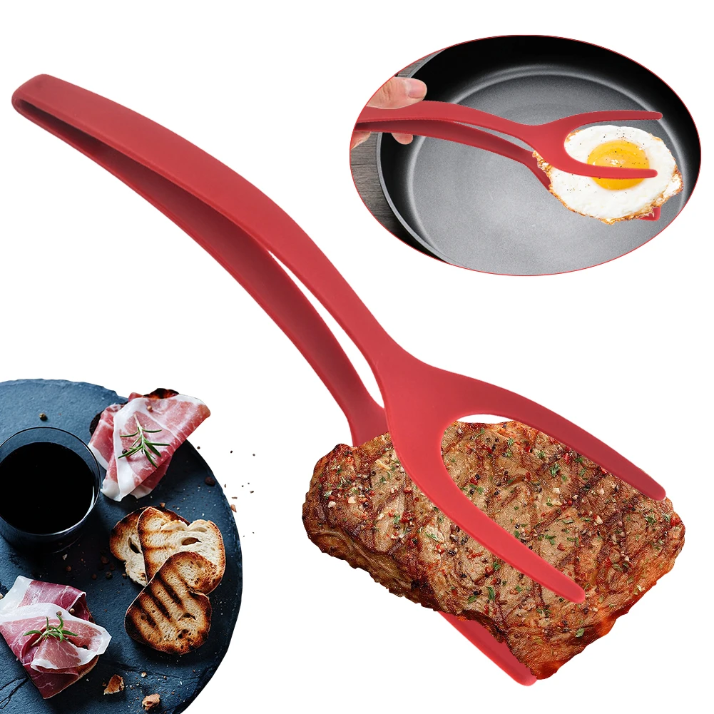 Cooking Spatula Silicone Spatula Cooking Tongs Steak Spatula Kitchen Cooking Utensils 2 In 1 Steak Spatula Tongs Toast Pancake Egg Flip Tongs Silicone Grip Steak Spatula Clamp Cooking Accessories Gadget Tools