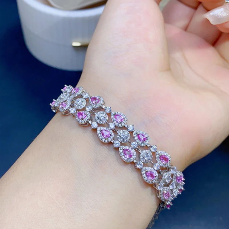 

Natural Pink Sapphire Charm Bracelet for women silver 925 jewelry luxury gem stones 18k gold plated free shiping items
