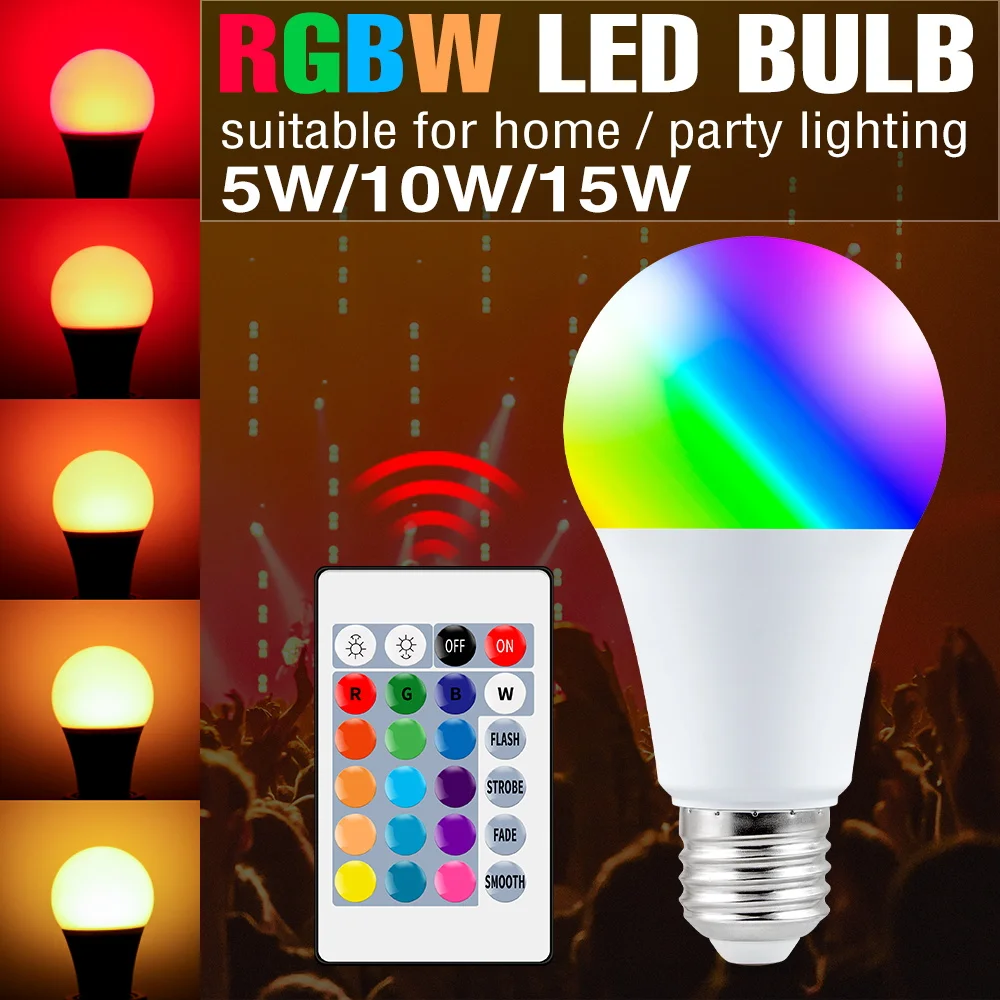 10PCS Smart Led Bulb E27 Energy Saving Light RGB Dimmable Lights For Living Room Changeable Colorful Lamp Party Atmosphere Bulbs