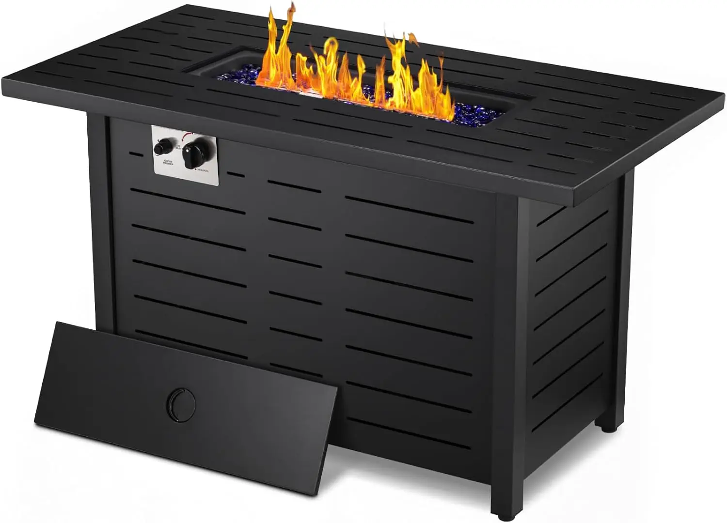 Outside Garden Backyard Deck Patio Fire Pit Propane Gas FirePit Table 43" Outdoor Fire Pit Rectangular Tabletop with Lid 4