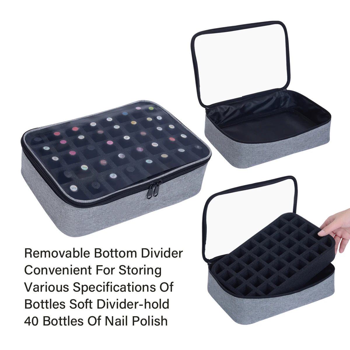40 bottles nail polish storage bag, multi-color portable hand-held large cosmetic bag, holds up to 40 bottles (15 ml), nail dril 4