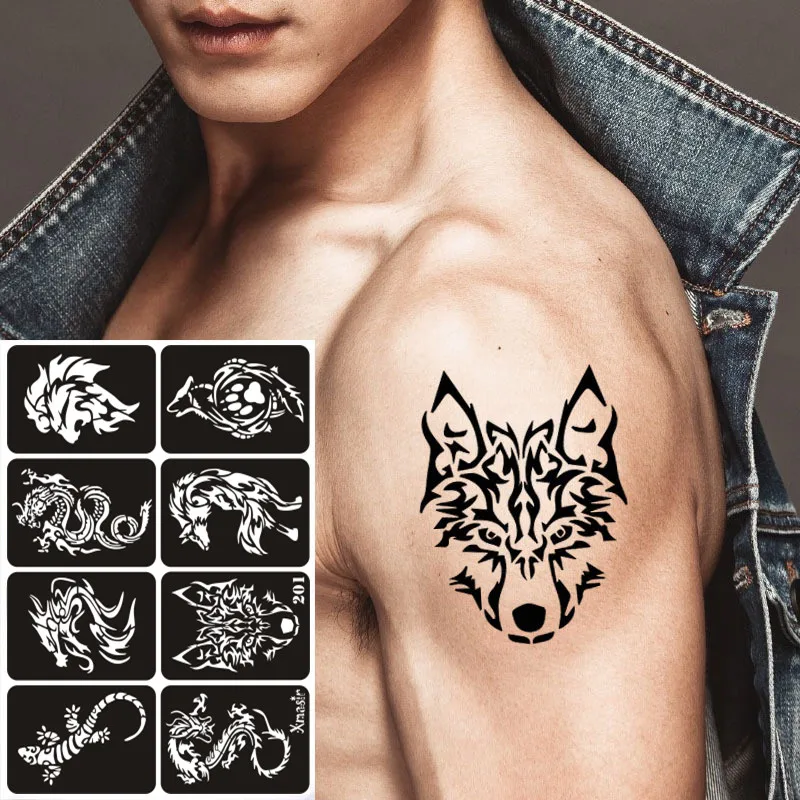 Henna Glitter Tattoo Stencils Painting Temporary Airbrush Adhesive Template Letter Dragon Butterfly Pochoir henna tattoo stencils