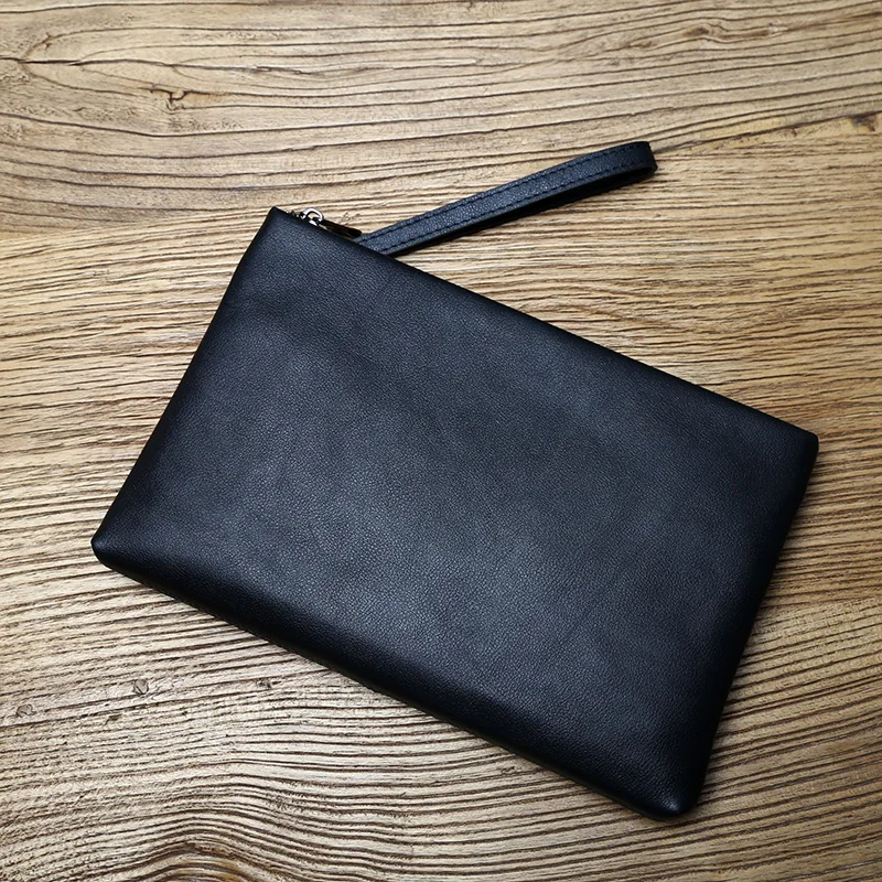 NZPJ Genuine Leather Men's Handbag Natural Cowhide Clutch Bag Large Capacity Wallet Leisure Tablet Bag Envelope Bag Phone Bag